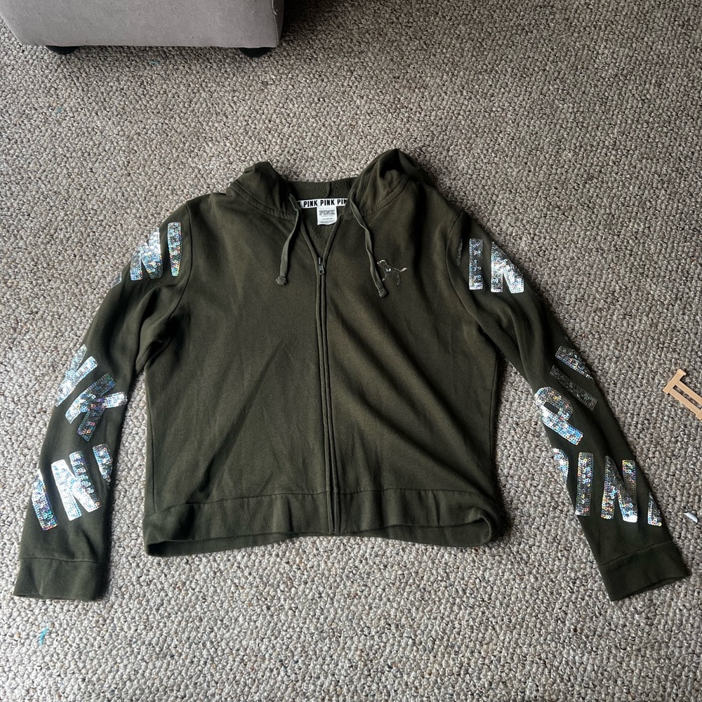 Green Zip-Up Hoodie with Graphic Sleeves